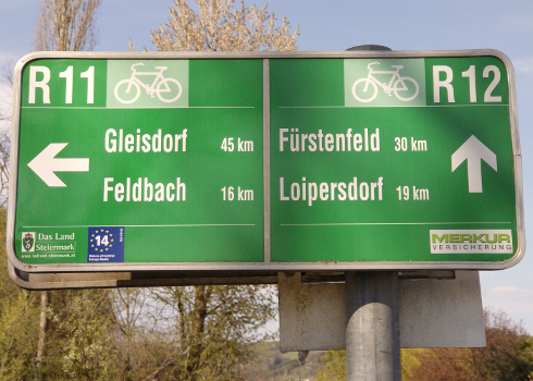 Radwegweiser Raabtal-Radweg R11 und R12