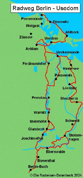 Berlin - Usedom Karte mit Route