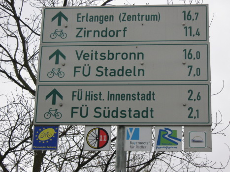 Radwegweiser D-Route D11 Fuerth 