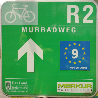 Radwegweiser Euroveolo 9 in Oesterreich Mur
